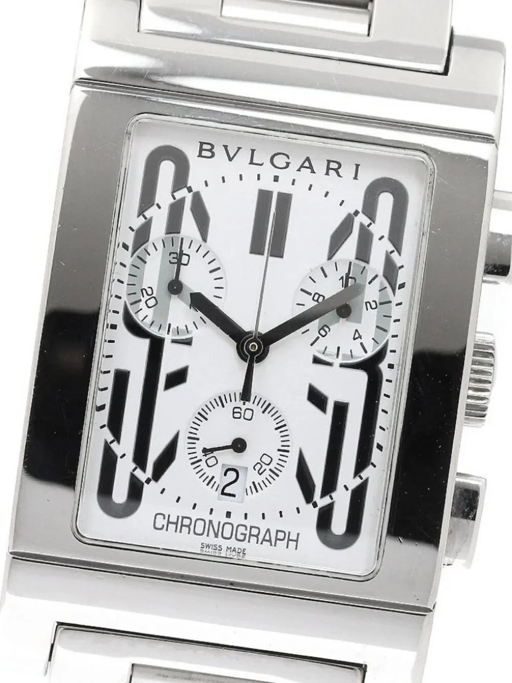 BVLGARI Rettangolo RTC49S Date Chronograph white Dial Quartz Men's Watch
